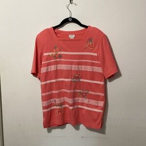 Koret Francisca Coral Floral Embroidered Short Sleeve Top cottagecore